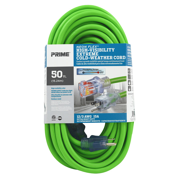 50ft 12/3 SJTW -50&deg;C <br />Neon Flex® High Visibility <br />Outdoor Extension Cord
