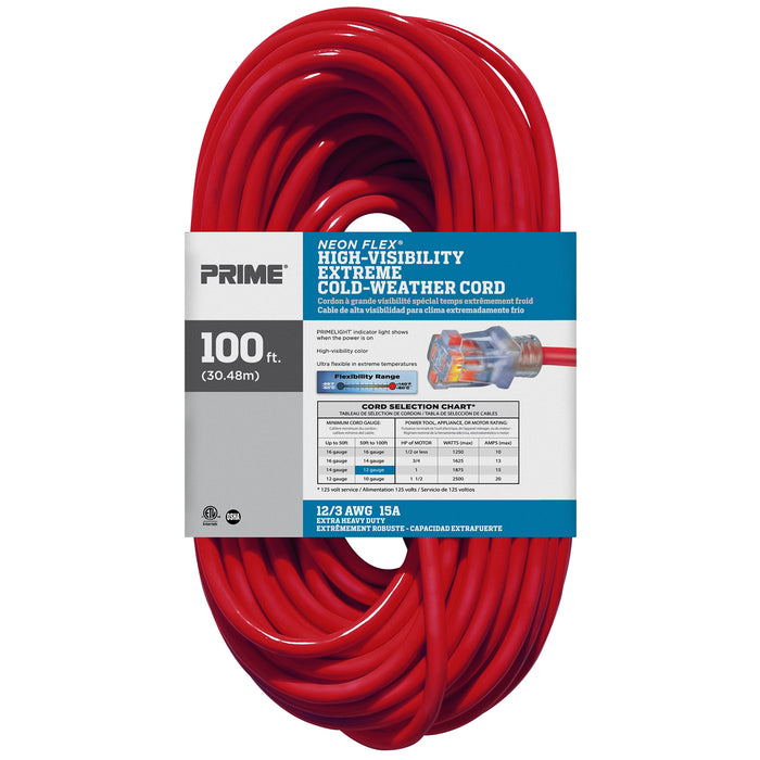 100ft 12/3 SJTW -50&deg;C <br />Neon Flex® High Visibility <br />Outdoor Extension Cord