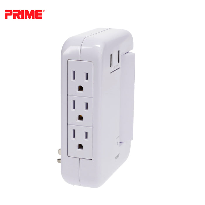 6-Outlet (3-Fixed Rotating) <br />1200 Joule Surge Tap <br />w/2-Port 3.4A USB Charger