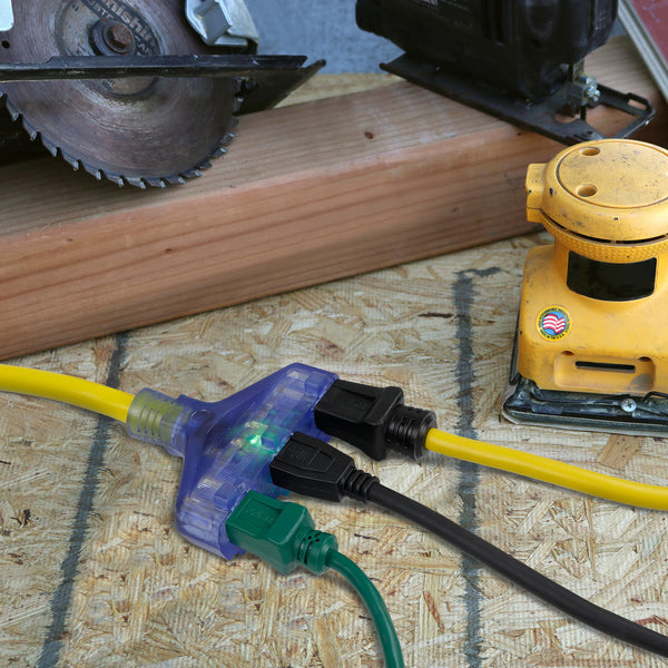 Amp Detection <br/> 2ft 12/3 STW <br />3-Outlet Adapter<br/> with Visual Amperage Detection