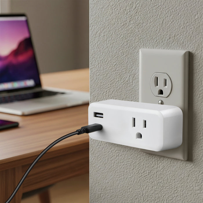 Surge Protector w/ <BR> 1-Port USB-C 20W PD & 1-Outlet 1-Port USB-A USB Charger