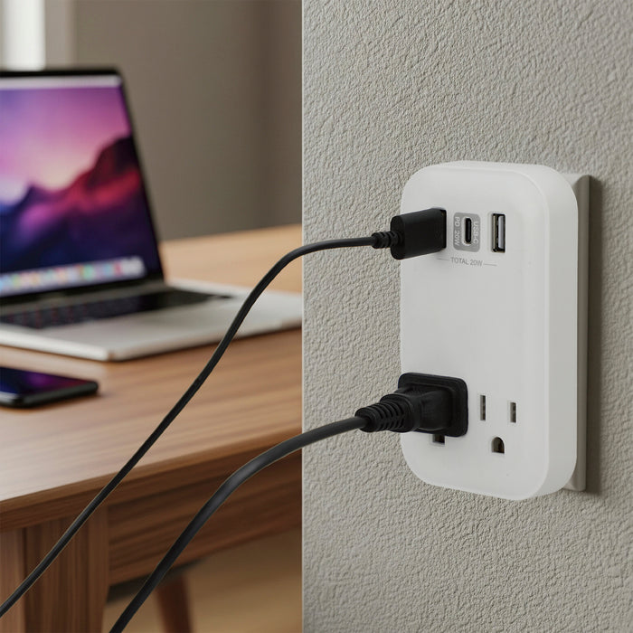2 Outlet 900 Joule Surge Protector w/ <BR> 1-USB-C 20W PD & 2-USB-A 2.4A Charging ports