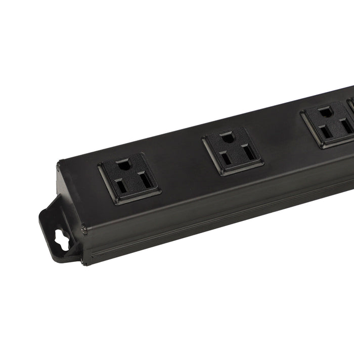 7-Outlet 1500 Joule Black Metal Surge Protector w/6ft Cord