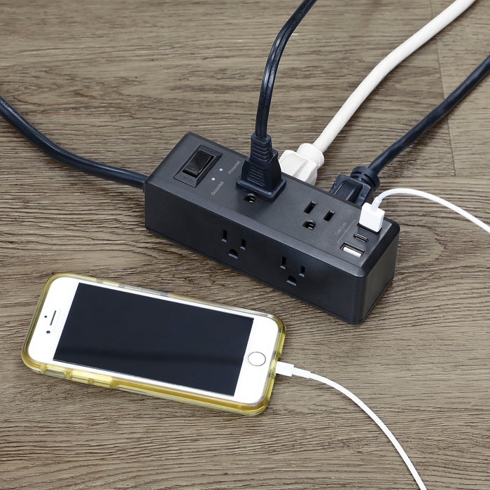 6-Outlet <br>600 Joule Surge Protector<br>w/3-Port USB Charger (Black)