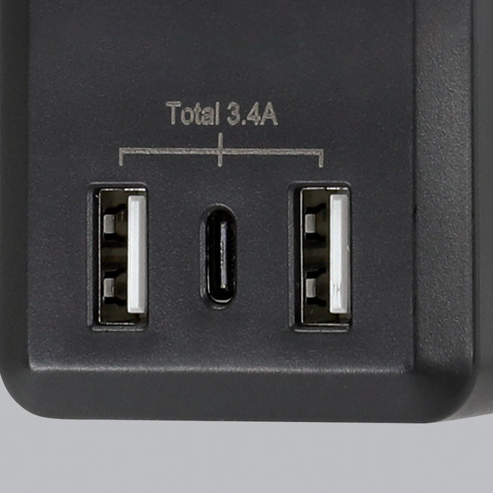 6-Outlet <br>600 Joule Surge Protector<br>w/3-Port USB Charger (Black)