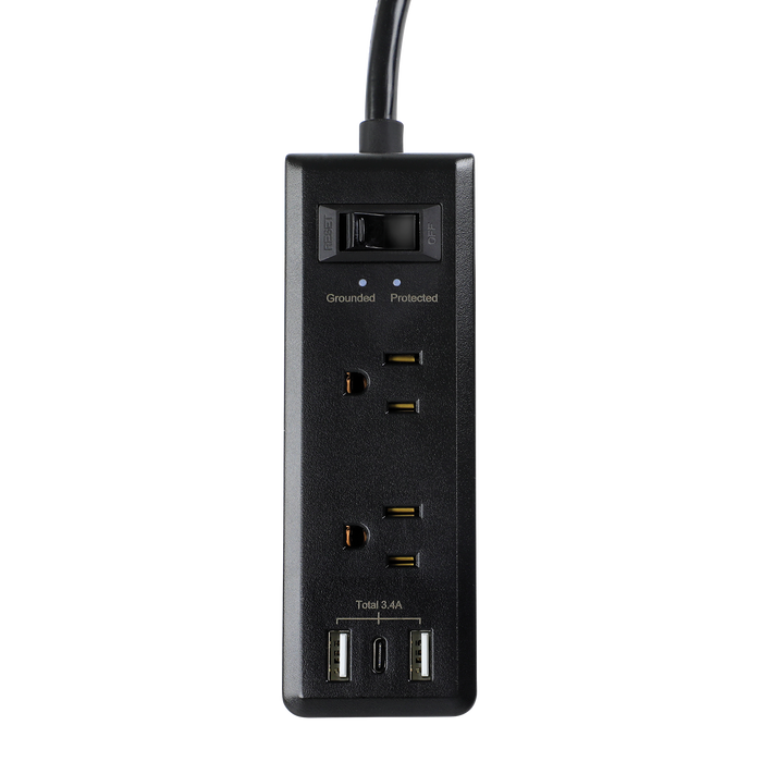 6-Outlet <br>600 Joule Surge Protector<br>w/3-Port USB Charger (Black)