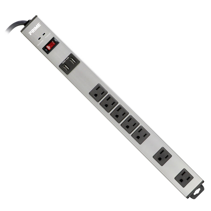 7-Outlet 1500 Joule Silver Metal Surge Protector w/6ft Cord