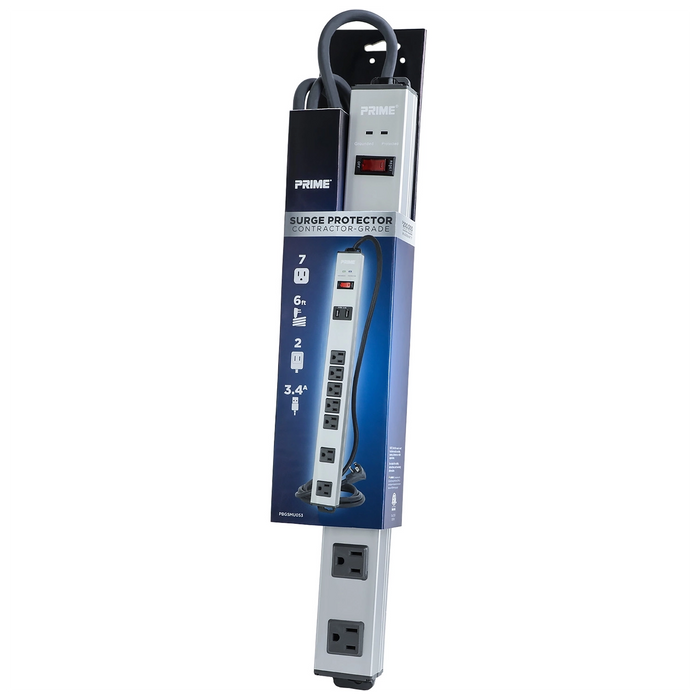 7-Outlet 1500 Joule Silver Metal <br/>Surge Protector w/6ft Cord