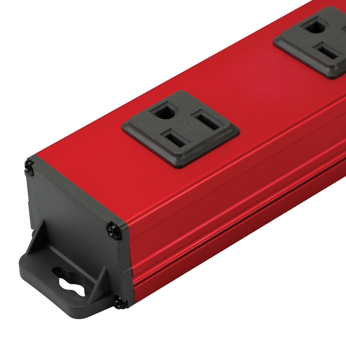 7-Outlet 1500 Joule Red Metal Surge Protector w/6ft Cord