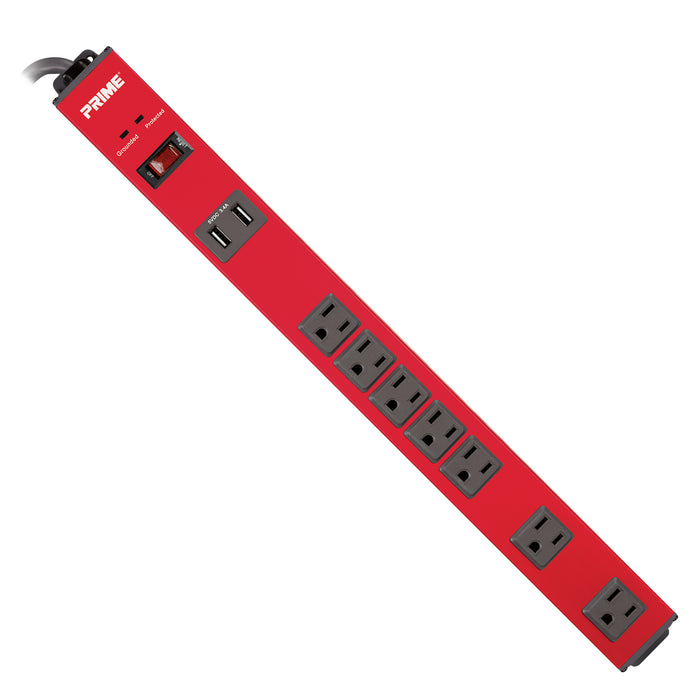 7-Outlet 1500 Joule Red Metal Surge Protector w/6ft Cord