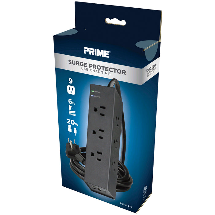9-Outlet 3000 Joule <br />Surge Protector w/ USB Charhging and 8ft Cord