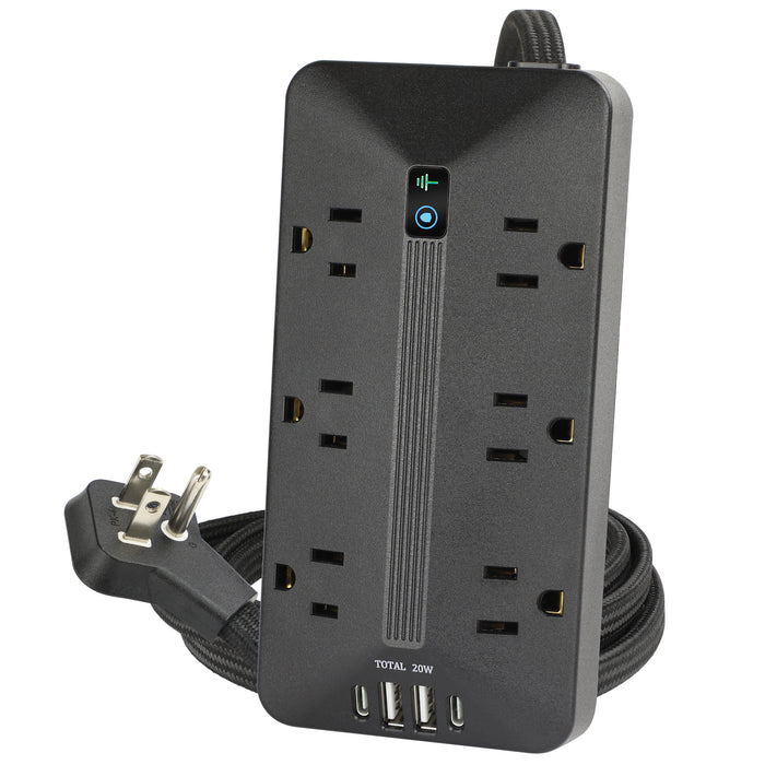 6-Outlet 2500 Joule <br />Surge Protector w/ USB Charhging and 6ft Cord