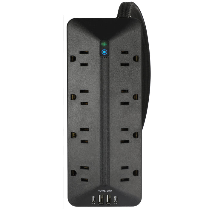 8-Outlet 3500 Joule <br />Surge Protector w/ USB Charhging and 12ft Cord
