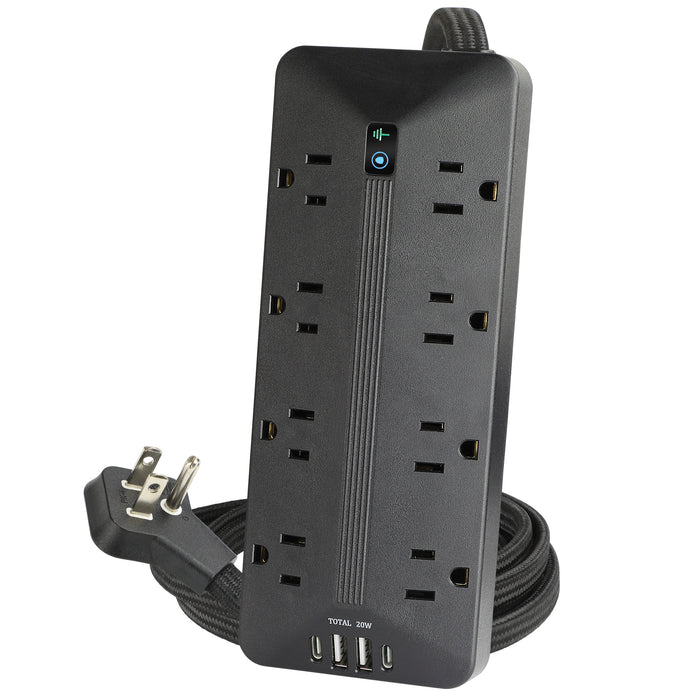 8-Outlet 3500 Joule <br />Surge Protector w/ USB Charhging and 12ft Cord