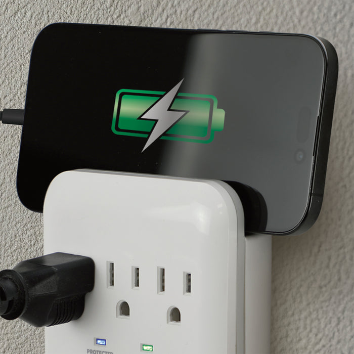 3 Outlet 980 Joule Surge Protector w/ <BR> 2-USB-C & 2-USB-A 17W Charging ports <br>w/ Phone Shelf