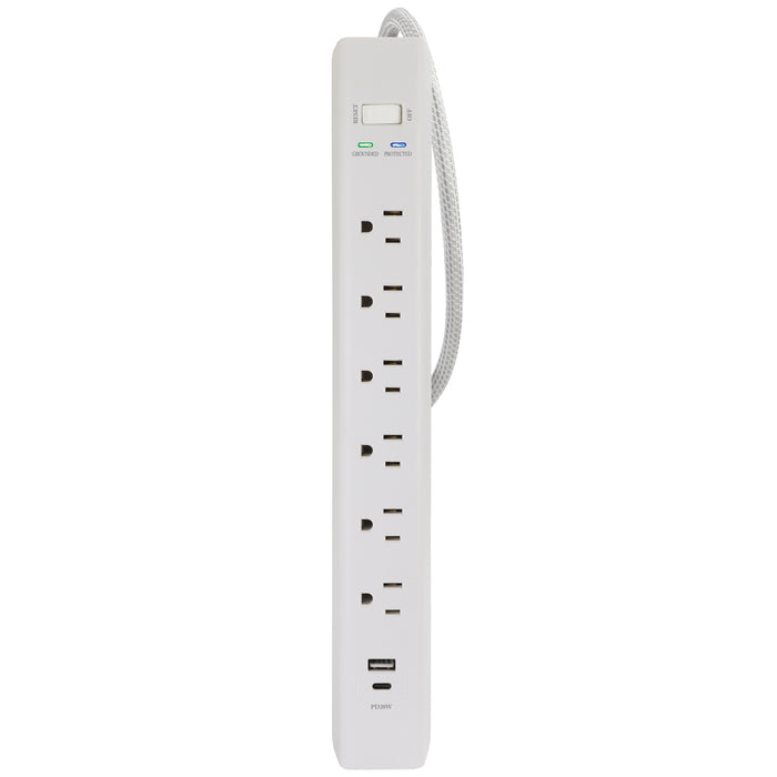 6-Outlet 1500 Joule <br />Surge Protector w/ USB Charging and 4ft Cord