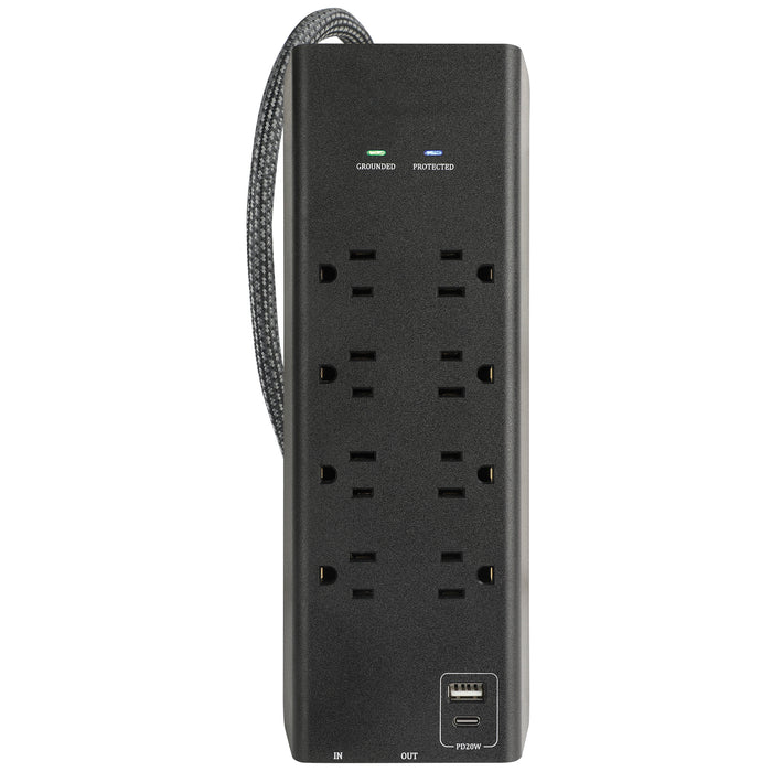 8-Outlet 3000 Joule <br />Surge Protector w/ USB Charging, Coaxial protection and 6ft Cord