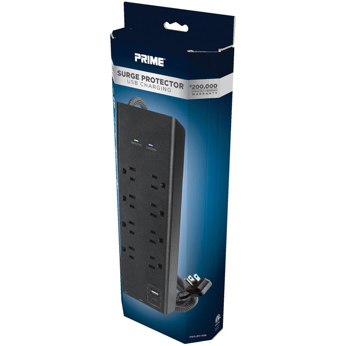 8-Outlet 3000 Joule <br />Surge Protector w/ USB Charging, Coaxial protection and 6ft Cord