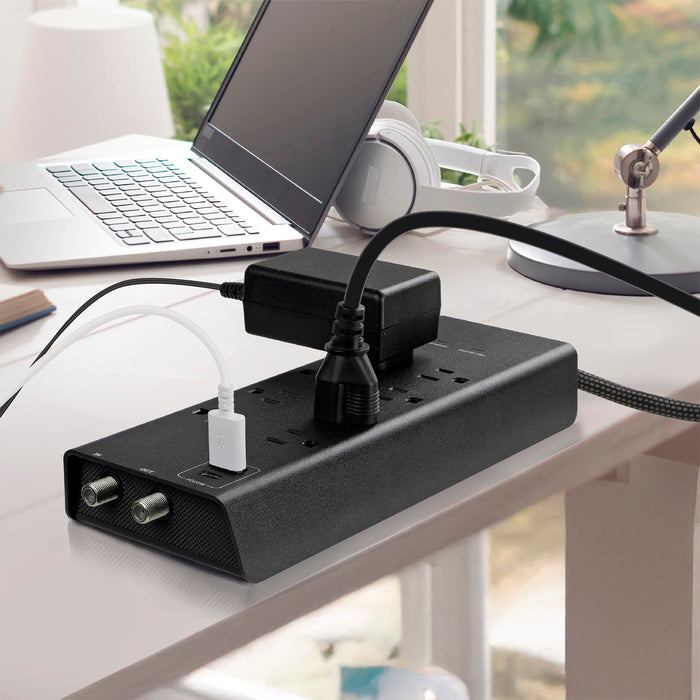 8-Outlet 3000 Joule <br />Surge Protector w/ USB Charging, Coaxial protection and 6ft Cord