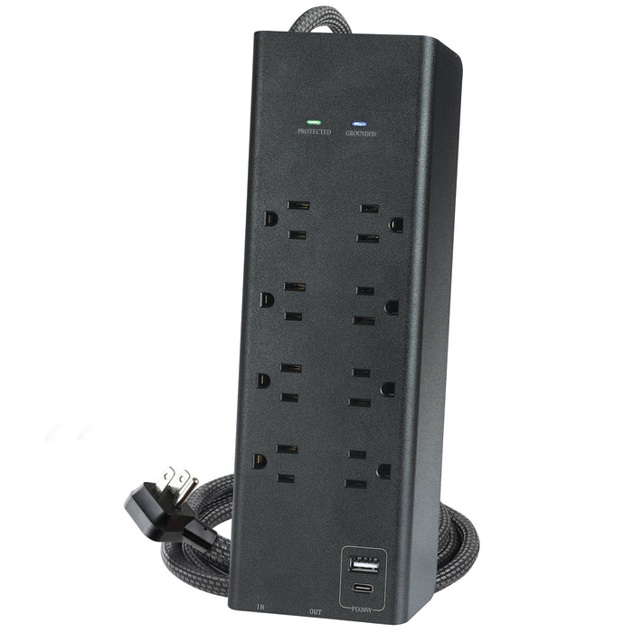 8-Outlet 3000 Joule <br />Surge Protector w/ USB Charging, Coaxial protection and 6ft Cord