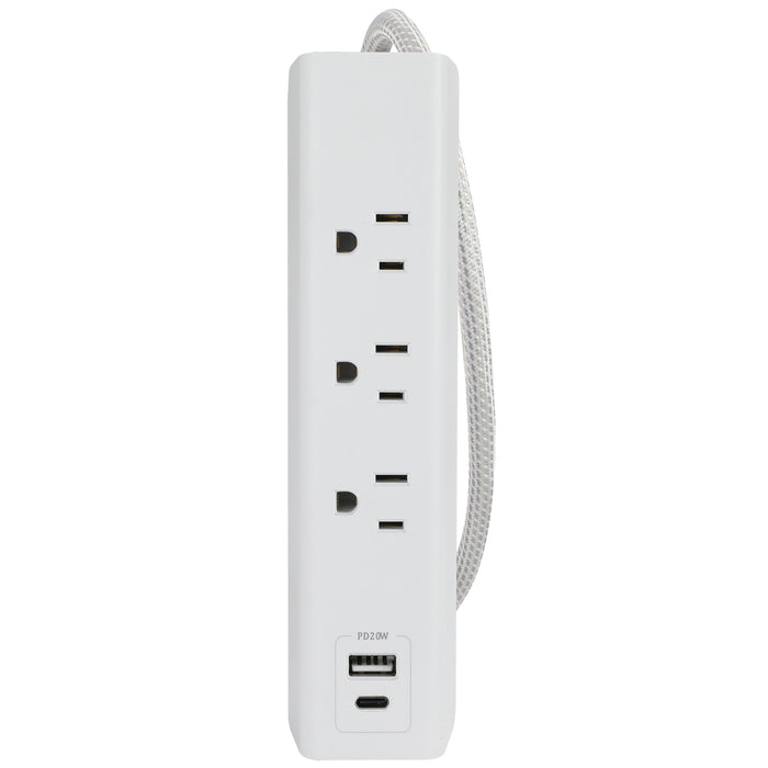 3-Outlet 300 Joule <br />Surge Protector w/ 20W PD USB Charging and 6ft Cord