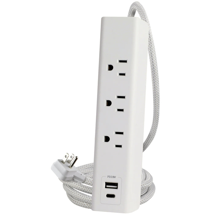 3-Outlet 300 Joule <br />Surge Protector w/ 20W PD USB Charging and 6ft Cord