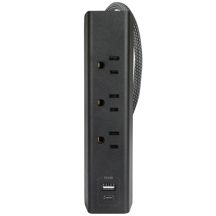 3-Outlet 300 Joule <br />Surge Protector w/ 20W PD USB Charging and 6ft Cord