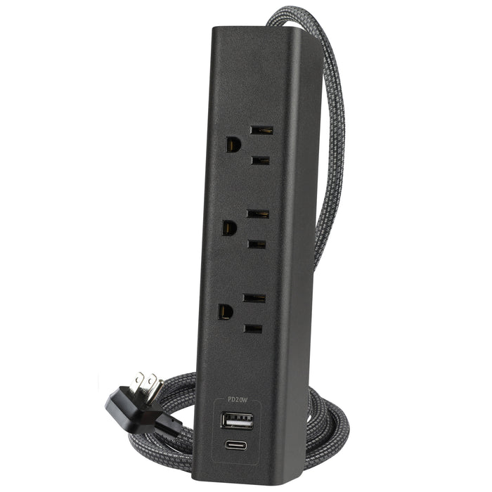 3-Outlet 300 Joule <br />Surge Protector w/ 20W PD USB Charging and 6ft Cord