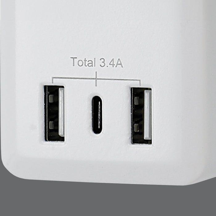 6-Outlet <br>600 Joule Surge Protector<br>w/3-Port USB Charger (White)