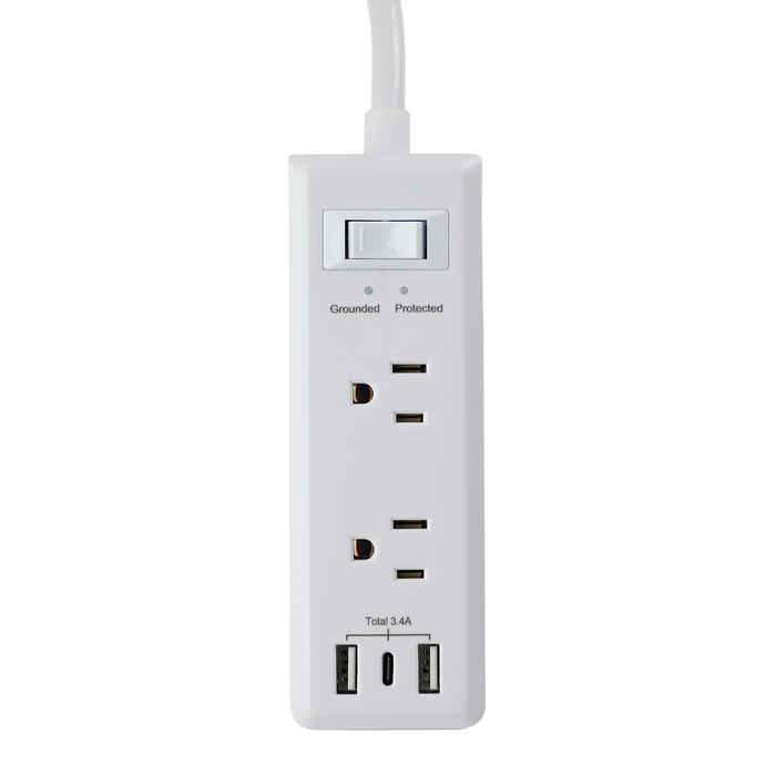 6-Outlet <br>600 Joule Surge Protector<br>w/3-Port USB Charger (White)