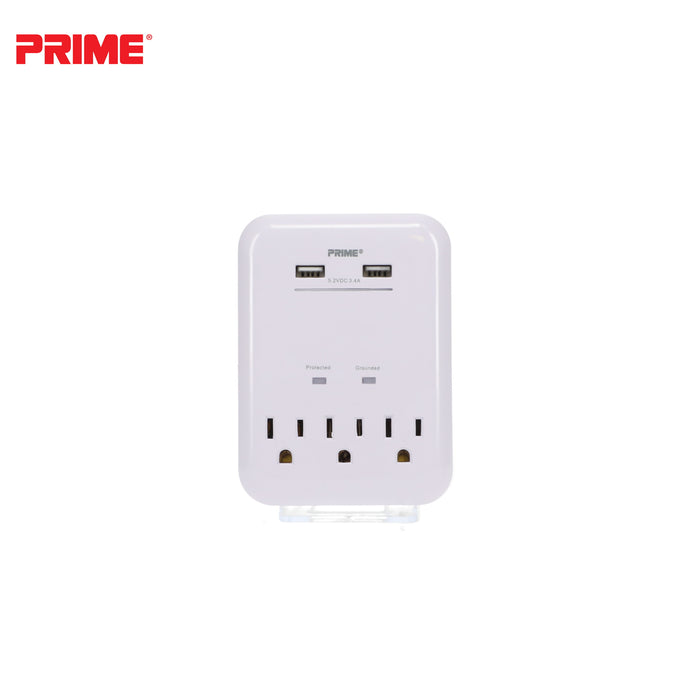 3 Outlet 950 Joule Surge Tap <br />with 2-Port 3.4A USB Charger