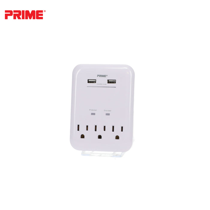 3 Outlet 950 Joule Surge Tap <br />with 2-Port 3.4A USB Charger