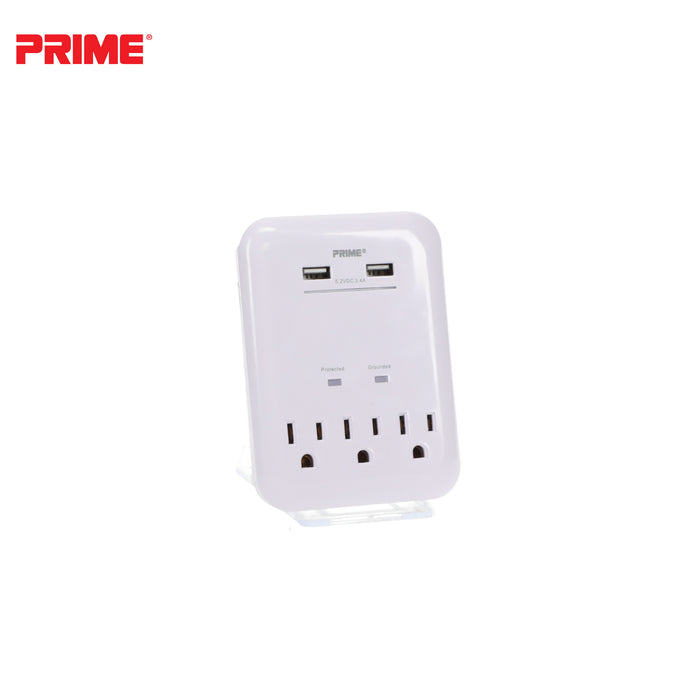 3 Outlet 950 Joule Surge Tap <br />with 2-Port 3.4A USB Charger