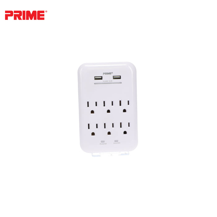 6 Outlet 1200 Joule Surge Tap<br>with 2-Port 3.4A USB Charger