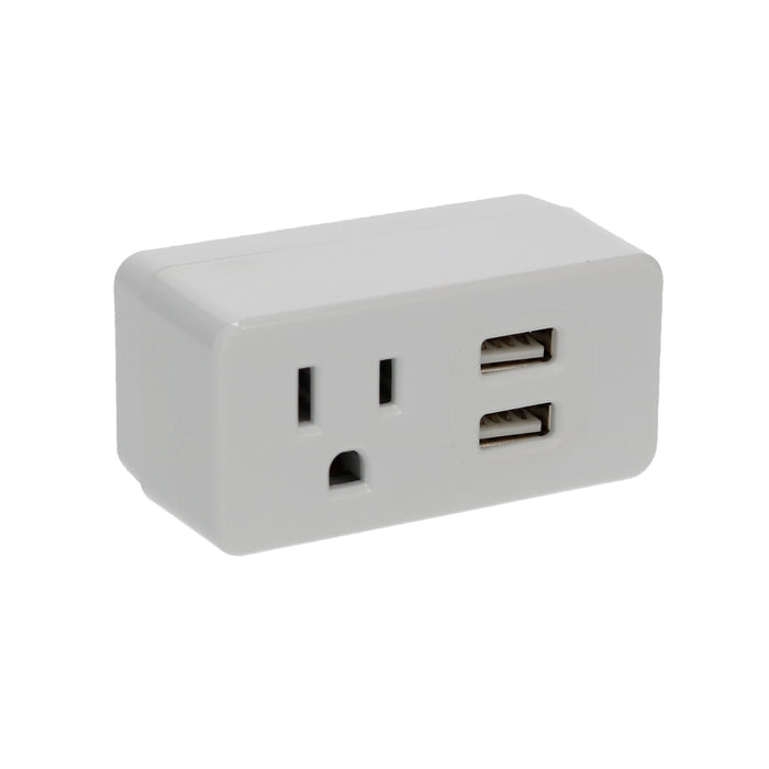 1-Outlet 2-Port Type-A, 2.1A USB Charger