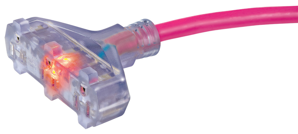 Lot Of 4 Colorful 6-Foot Extension Cords – 3-Outlet, Pink, Purple, Blue, Orange – Great For Home & Office