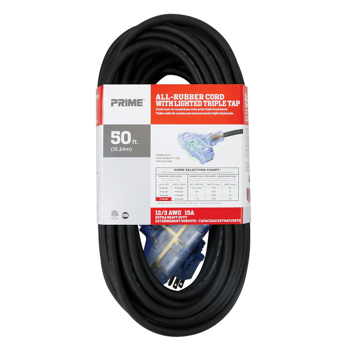 50ft 12/3 SJOOW  All-Rubber™ <br />3-Outlet <br />Outdoor Extension Cord