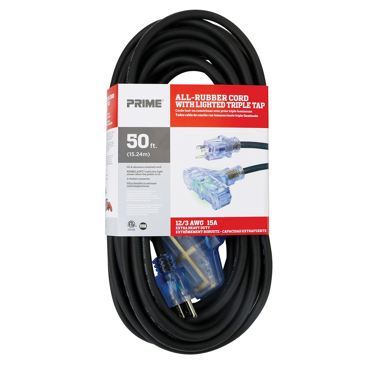50ft 12/3 SJOOW All-Rubber™ 3-Outlet Outdoor Extension Cord