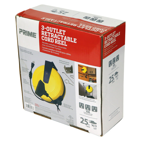 25ft 3-Outlet Retractable<br>Metal Cord Reel