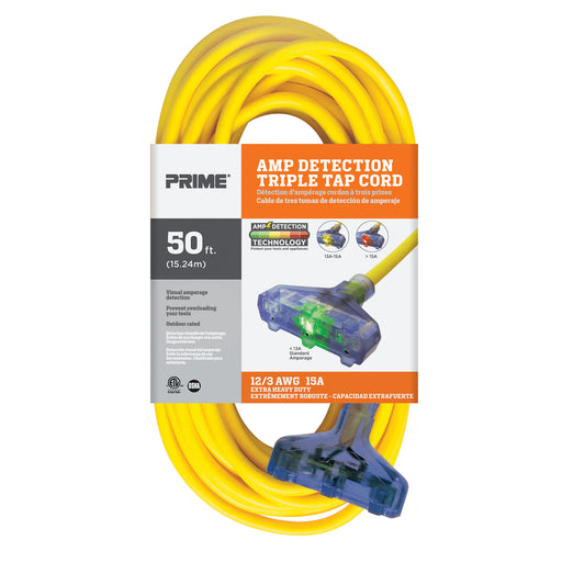 10Ft Heavy Duty 3-Prong Extension Cord with 3 Outlets, Indoor/Outdoor, ETL  Listed - PrimeCables®