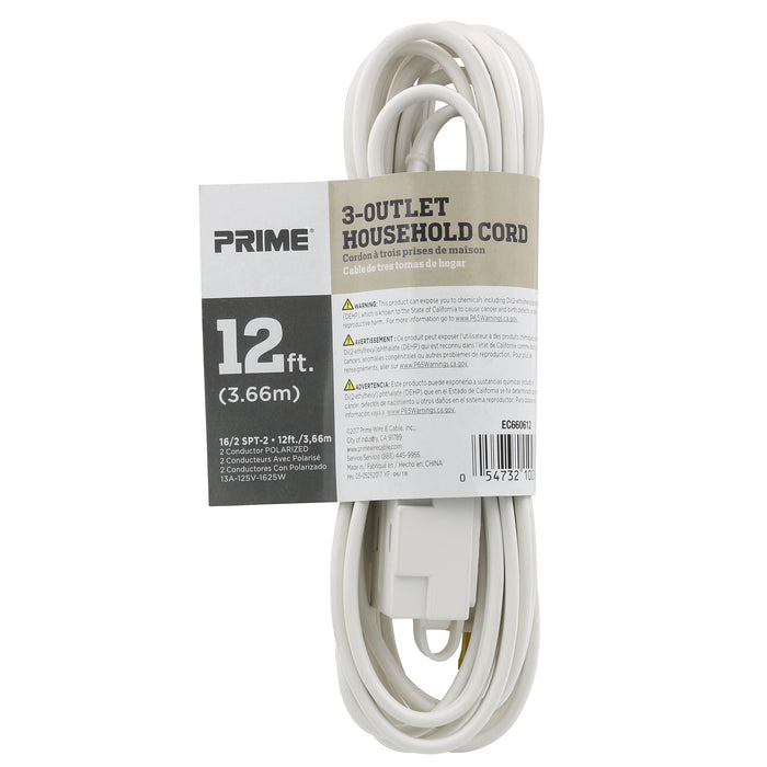 12ft 16/2 SPT-2 3-Outlet Household Extension Cord — Prime Wire & Cable Inc.