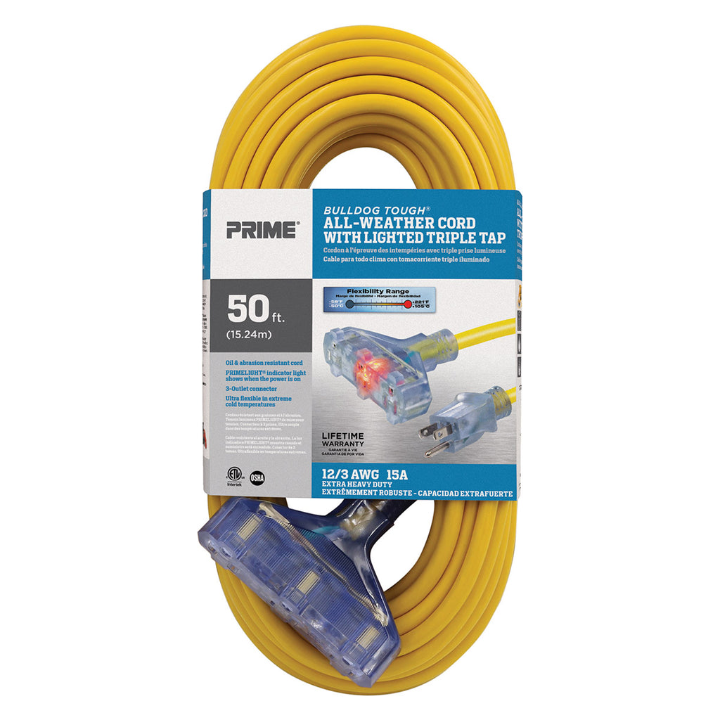 50ft 12/3 SJTOW <br />Bulldog Tough® Oil Resistant<br />3-Outlet Extension Cord