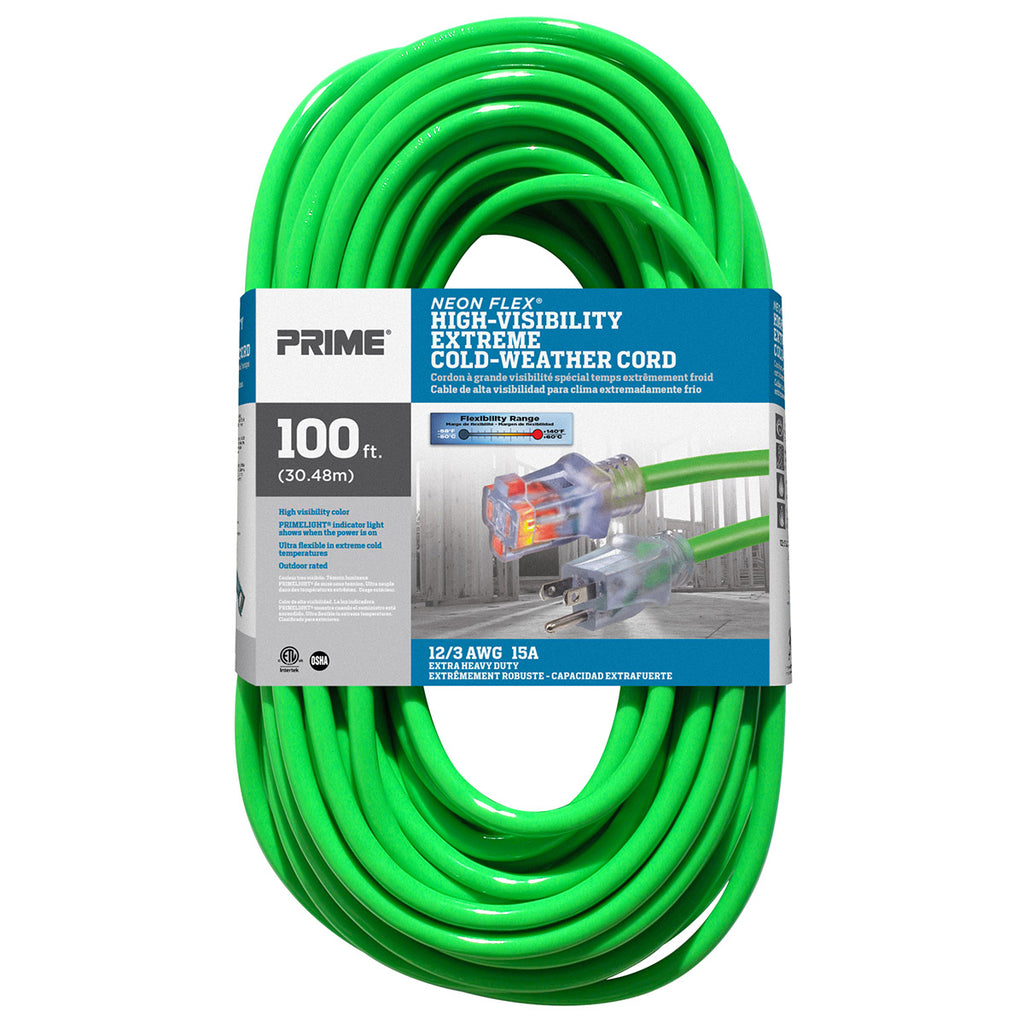 100ft 12/3 SJTW -50&deg;C <br />Neon Flex® High Visibility <br /> Outdoor Extension Cord