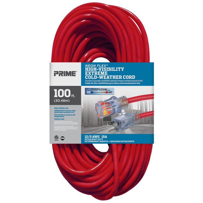 100ft 12/3 SJTW -50&deg;C <br />Neon Flex® High Visibility <br />Outdoor Extension Cord