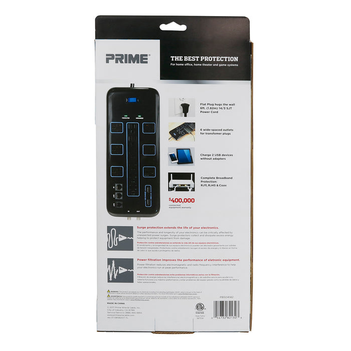 12-Outlet 4200 Joule <br />Multimedia Surge Protector <br />w/2-Port USB Charger