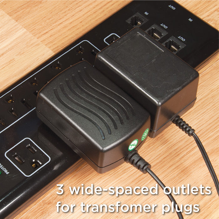 8-Outlet 3600 Joule <br />Multimedia Surge Protector <br />w/2-Port USB Charger