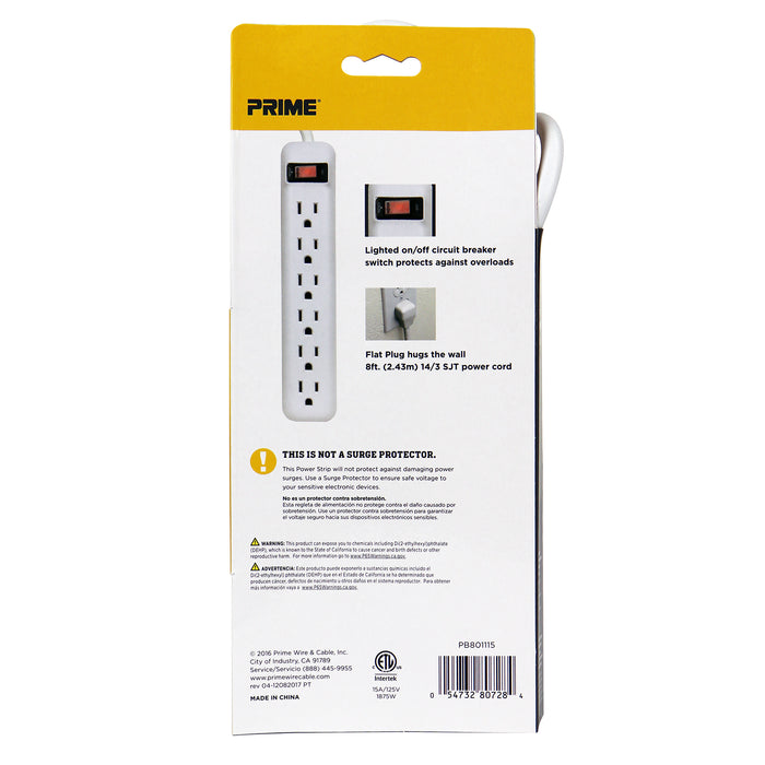 6-Outlet Power Strip w/8ft Cord