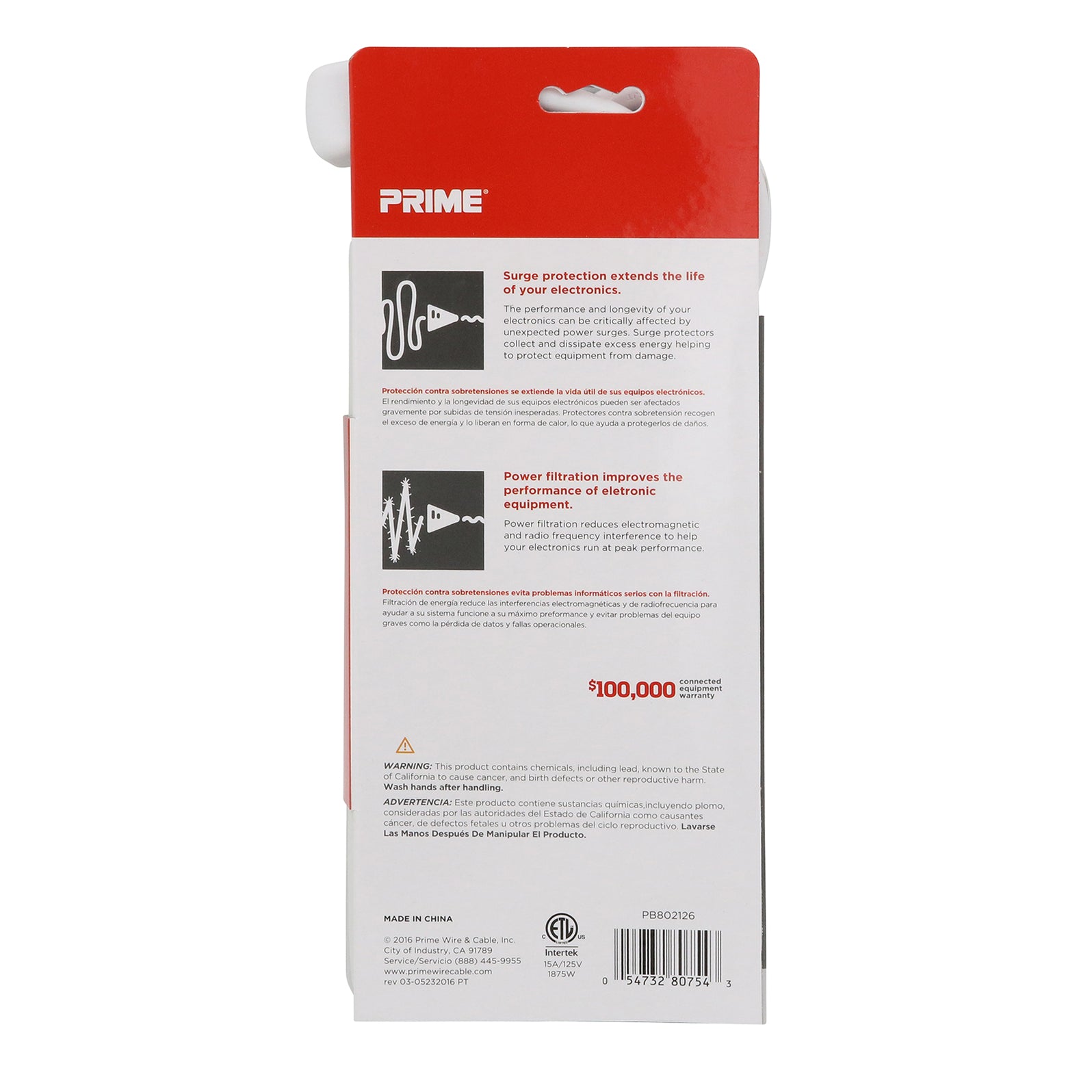 6Outlet 1000 Joule Surge Protector w/8ft Cord — Prime Wire & Cable Inc.