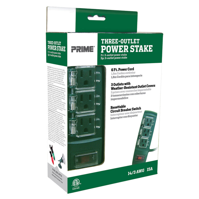 3-Outlet Green Power Stake w/6ft Cord and Circuit Breaker