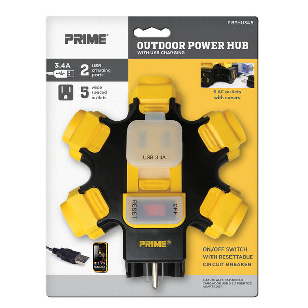 5-Outlet Power Hub <br />w/2-Port 3.4 Amp USB Charger